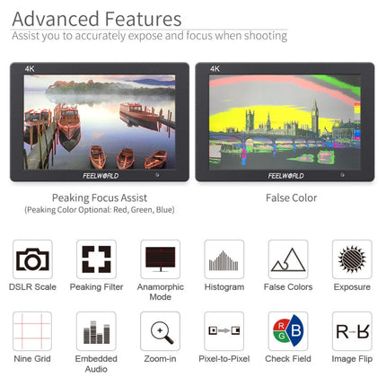 FEELWORLD T7 7 Inch IPS 1920x1200 HDMI On Camera Field Monitor Support 4K Input Output Video Monitor, T7