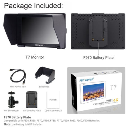 FEELWORLD T7 7 Inch IPS 1920x1200 HDMI On Camera Field Monitor Support 4K Input Output Video Monitor, T7