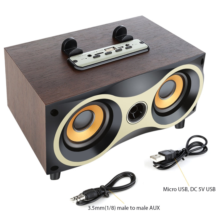 Portable Wooden Wireless Speaker Subwoofer Stero Radio FM Desktop Bluetooth Speakers, Brown Wooden