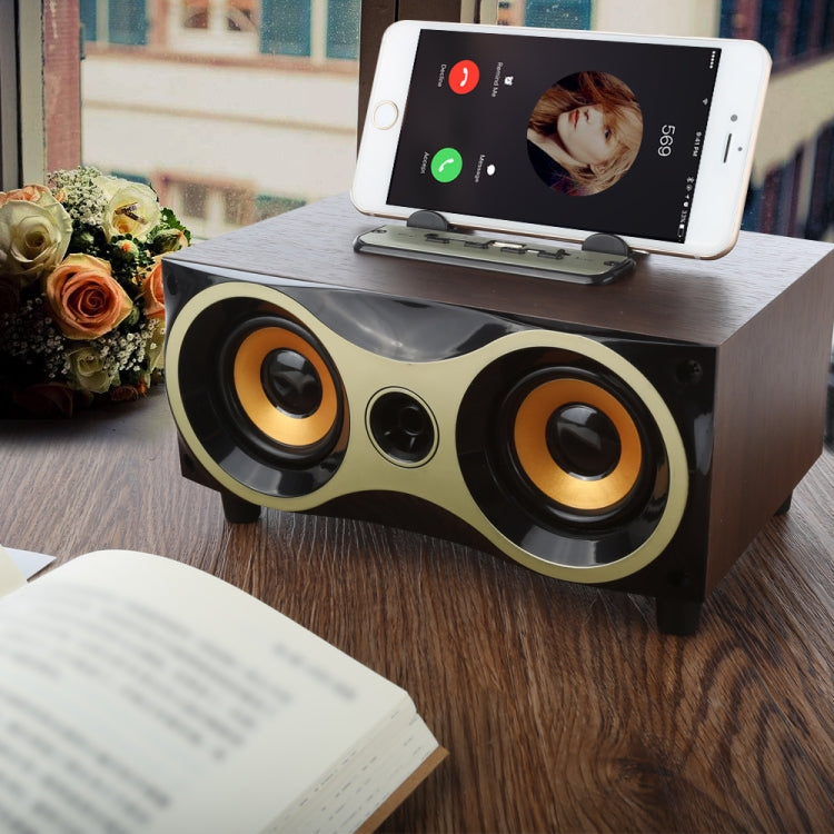 Portable Wooden Wireless Speaker Subwoofer Stero Radio FM Desktop Bluetooth Speakers, Brown Wooden