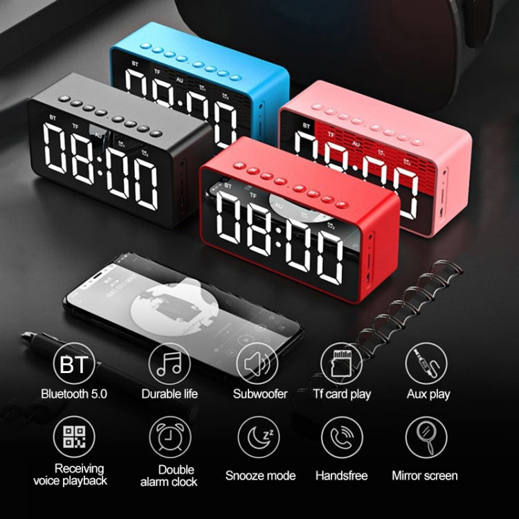 AEC BT506 Speaker With Wirror, LED Clock Display, Dual Alarm Clock,Snooze, HD hands-free Calling, HiFi Stereo., Black, Red, Blue, Pink