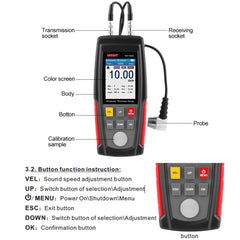 WT100A Digital Ultrasonic Thickness Gauge Meter Tester USB Charging Digital Thickness Metal Tester High Precision, WT100A