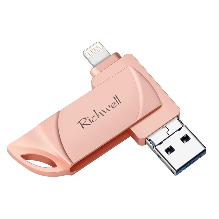 Richwell  DXZ128 USB Flash Disk 128G 3 in 1 Micro USB + 8 Pin + USB 3.0 Compatible IPhone & IOS, Black, Silver, Rose Gold