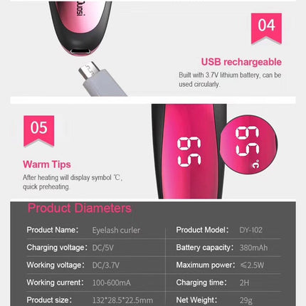 Duosi DY-102 Portable Pen Style Heated Long-Lasting Electric Ironing   Eyelash Curler USB Rechargeable Electric Heated Makeup   Curling Clip