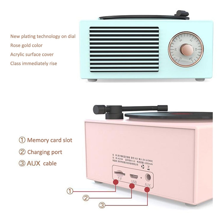 X10 Atomic Bluetooth Speakers Retro Vinyl Player Desktop Wireless Creative Multifunction Mini Stereo Speakers, X10