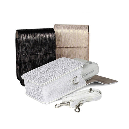 Richwell Brushed Camera Case PU Leather Case for Fujifilm Instax Mini Liplay Instant Camera, Black, White, Gold