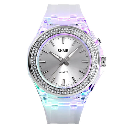SkMEI 1553 Women LED Color Light Transparent Waterproof Watch Inlaid With Water Drill