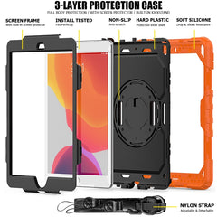 For iPad 10.2    Shockproof Colorful Silica Gel + PC Protective Case with Holder & Shoulder Strap & Hand Strap & Pen Slot
