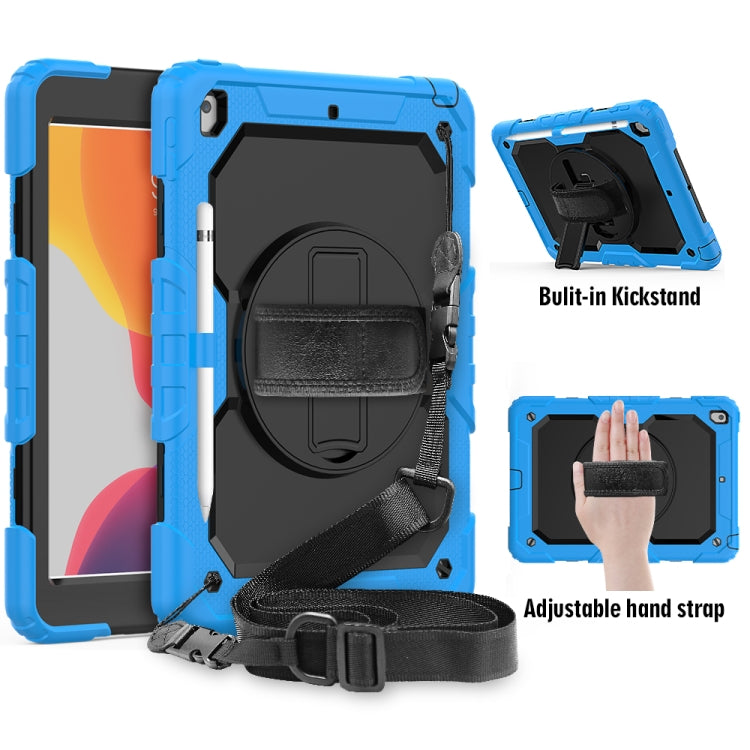 For iPad 10.2    Shockproof Colorful Silica Gel + PC Protective Case with Holder & Shoulder Strap & Hand Strap & Pen Slot