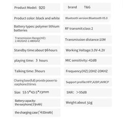 T&G TG920 Bluetooth5.0 Touch Control Earbud Hi-Fi  Sound Quality Clear Durable Pop-up Wireless Bluetooth Earphone
