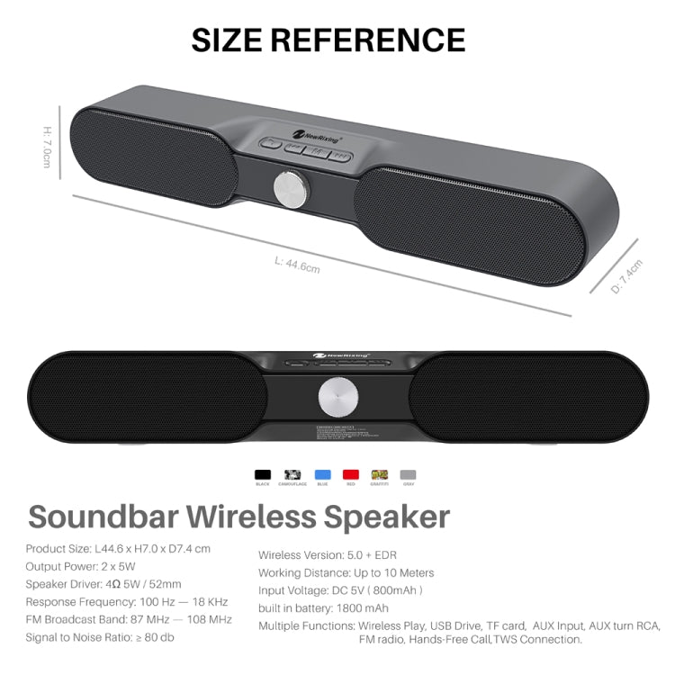 New Rixing NR4017 Portable 10W Stereo Surround Soundbar Bluetooth Speaker with Microphone