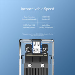 ORICO TCM2F-C3 NGFF M.2 Hard Drive Enclosure,Tool Free Type-C Interface Transparent Hard Disk Box