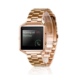 Suitable For Fitbit Blaze Smart Sports Watch Stainless Steel Metal Strap Metal Frame Butterfly Buckle Three Beads Strap, Rose gold, gold, black, Silver