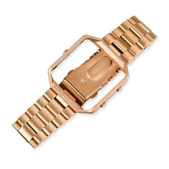 Suitable For Fitbit Blaze Smart Sports Watch Stainless Steel Metal Strap Metal Frame Butterfly Buckle Three Beads Strap, Rose gold, gold, black, Silver