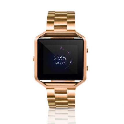 Suitable For Fitbit Blaze Smart Sports Watch Stainless Steel Metal Strap Metal Frame Butterfly Buckle Three Beads Strap, Rose gold, gold, black, Silver