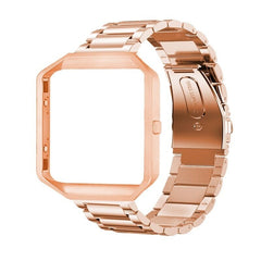 Suitable For Fitbit Blaze Smart Sports Watch Stainless Steel Metal Strap Metal Frame Butterfly Buckle Three Beads Strap, Rose gold, gold, black, Silver