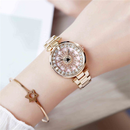 SANDA 1017 Lady Watch All Over The Sky Star 360 Degree Rotating Watch Diamond Steel Band Women Watch