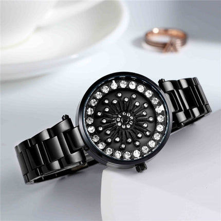 SANDA 1017 Lady Watch All Over The Sky Star 360 Degree Rotating Watch Diamond Steel Band Women Watch