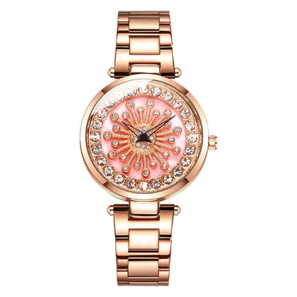 SANDA 1017 Lady Watch All Over The Sky Star 360 Degree Rotating Watch Diamond Steel Band Women Watch
