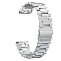 For Garmin Fenix 5 Three-Bead Stainless Steel Metal Watchband（Silver）, 20MM, 22MM, 26MM