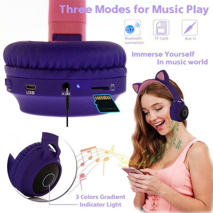 Cute Cat Ear Bluetooth 5.0 Headphones Foldable On-Ear Stereo Wireless Headset Headphone with Mic / LED Light / FM Radio / TF Card, SYA00833501F, SYA00833501A, SYA00833501B, SYA00833501C, SYA00833501D, SYA00833501E