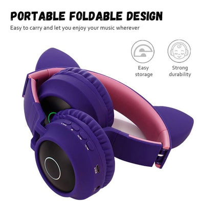Cute Cat Ear Bluetooth 5.0 Headphones Foldable On-Ear Stereo Wireless Headset Headphone with Mic / LED Light / FM Radio / TF Card, SYA00833501F, SYA00833501A, SYA00833501B, SYA00833501C, SYA00833501D, SYA00833501E