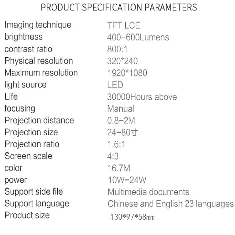 S361 80 lumens 480x320 Pixel Portable Mini Projector, Support 1080P