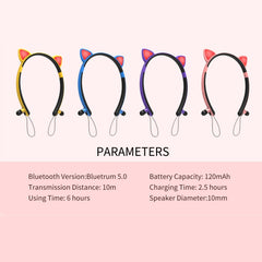 ZW29 Cat Ear Stereo Sound HIFI Fashion Outdoor Portable Sports Wireless  Bluetooth Headset with Mic & LED Light Glowing