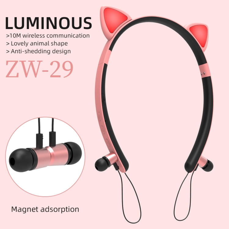 ZW29 Cat Ear Stereo Sound HIFI Fashion Outdoor Portable Sports Wireless  Bluetooth Headset with Mic & LED Light Glowing