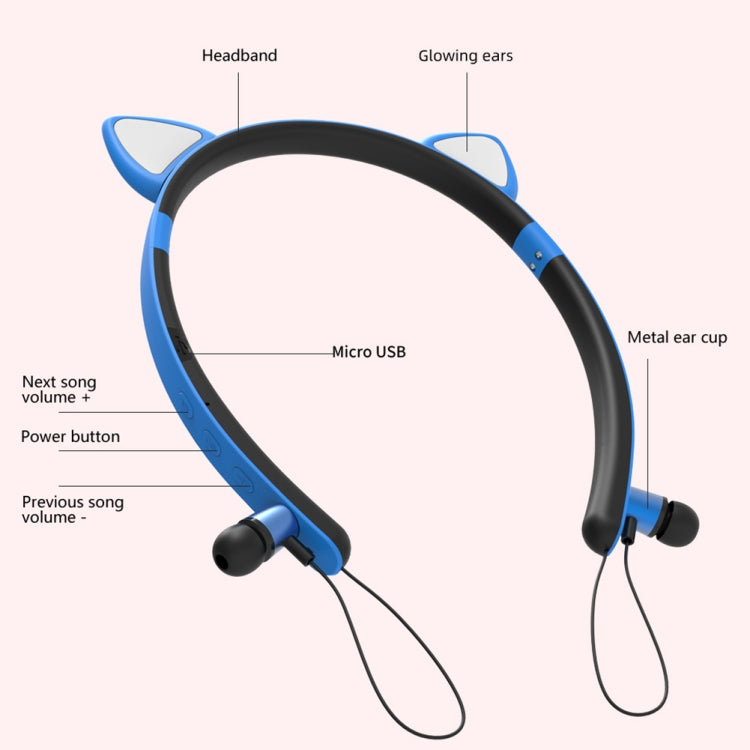 ZW29 Cat Ear Stereo Sound HIFI Fashion Outdoor Portable Sports Wireless  Bluetooth Headset with Mic & LED Light Glowing