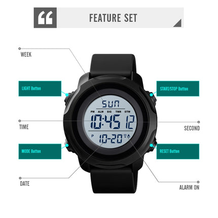 Skmei 1540 Fashion Outdoor Sports Large Dial Student Watch Multi Function Waterproof Mens Electronic Watch