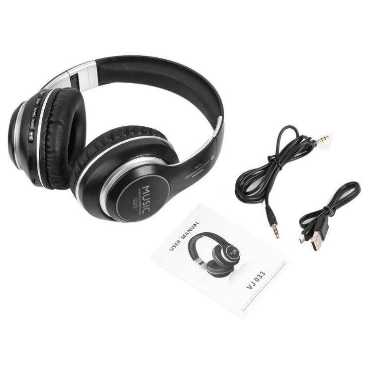 VJ033 Multi-function Upgrade Bluetooth 5.0 Headset Stereo Wireless LED Microphone FM Radio Headset