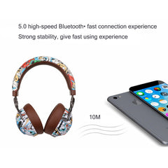 VJ086 Graffiti Headset Wireless Sports Bluetooth Headset Water Transfer Color Print Headset, Support TF, FM