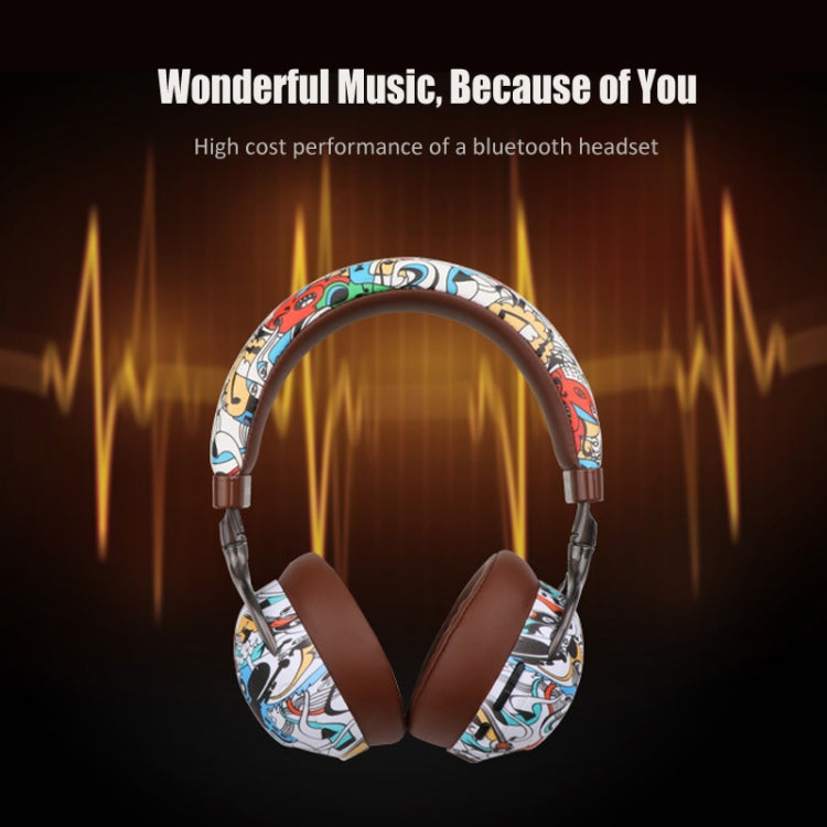 VJ086 Graffiti Headset Wireless Sports Bluetooth Headset Water Transfer Color Print Headset, Support TF, FM