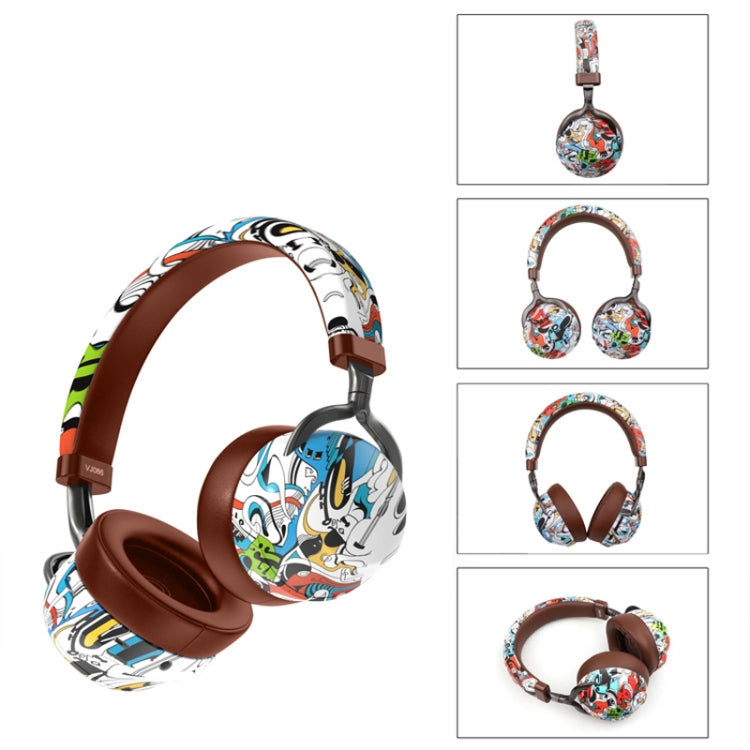 VJ086 Graffiti Headset Wireless Sports Bluetooth Headset Water Transfer Color Print Headset, Support TF, FM