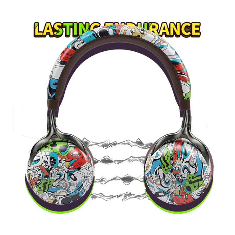 VJ086 Graffiti Headset Wireless Sports Bluetooth Headset Water Transfer Color Print Headset, Support TF, FM