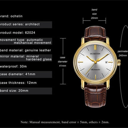 Ochstin 2024 Automatic Mechanical Watch Men Waterproof Calendar Leather Business Mechanical Men Watch