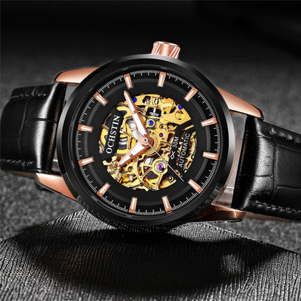 Ochstin 2002C Men  Automatic Hollow Leather Mechanical Watch Business Waterproof Night Light Men Watch Mechanical Watch