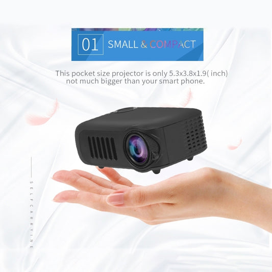 A2000 Mini Portable Projector 800 Lumen Supports 1080P LCD 50000 Hours Lamp Life Home Theater Video Projector for Power Bank, US Plug