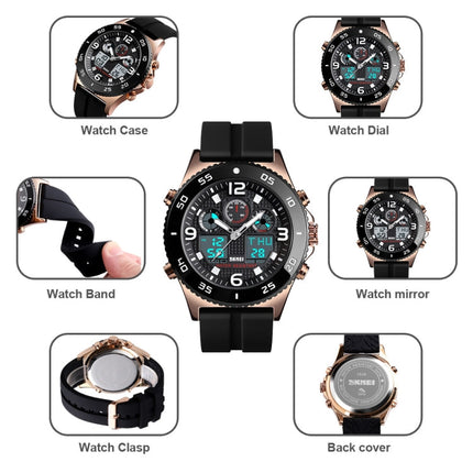 SKMEI 1538 Multi-Function Time Large Dial Steel Belt Men  Casual Sports Electronic Watch