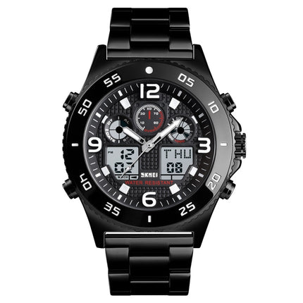 SKMEI 1538 Multi-Function Time Large Dial Steel Belt Men  Casual Sports Electronic Watch