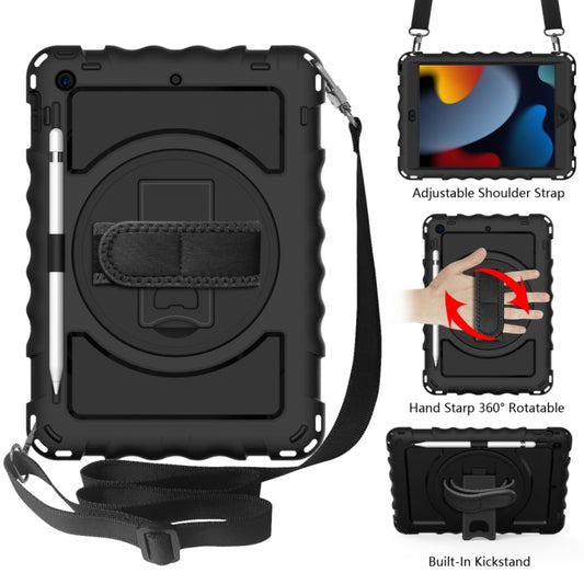 For iPad 10.2 360 Degree Rotating Case with Pencil Holder, Kickstand Shockproof Heavy Duty with Shoulder Strap,Hand Strap, For iPad 10.2