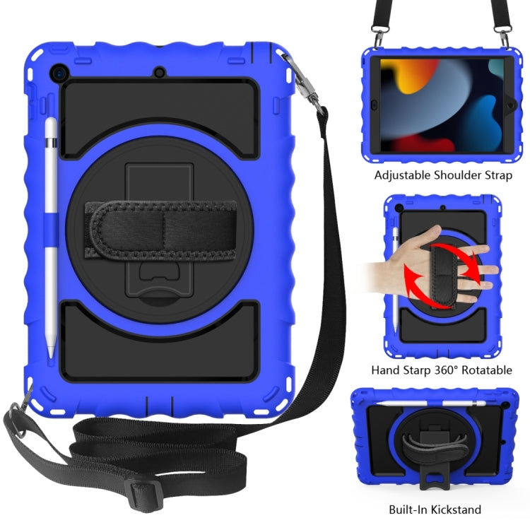 For iPad 10.2 360 Degree Rotating Case with Pencil Holder, Kickstand Shockproof Heavy Duty with Shoulder Strap,Hand Strap, For iPad 10.2