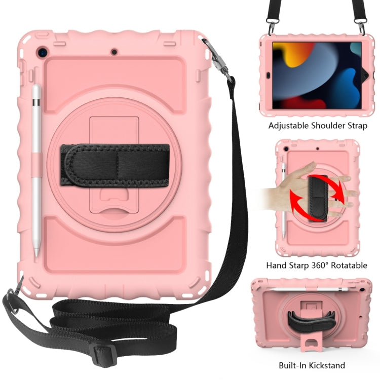 For iPad 10.2 360 Degree Rotating Case with Pencil Holder, Kickstand Shockproof Heavy Duty with Shoulder Strap,Hand Strap, For iPad 10.2