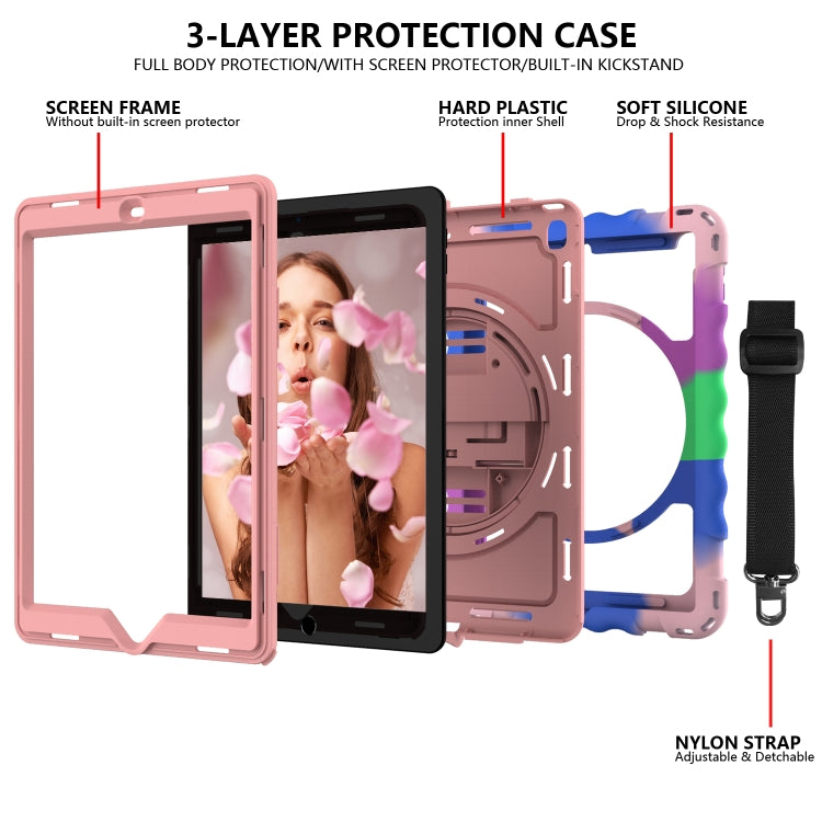 For iPad 9.7 (2018) & (2017) 360 Degree Rotation PC + Silicone Shockproof Combination Case with Holder & Hand Grip Strap & Neck Strap, For iPad 9.7 (2018)