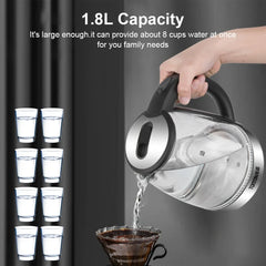 1.8L Electric Kettle 1500-1800W Glass Tea Kettle Water Boiler 220V Auto Shut-Off Electric Kettle Home Kitchen Appliances