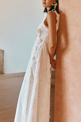 2025 Summer New Fashion Lace Embroidery Women Strap Resort Slimming Long Dress Simple Solid Color Female Banquet Dresses