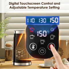 BioloMix Upgraded 5-in-1 LED Touch Screen Milk Frother for Lattes & Coffee, Hot And Cold Foam Maker