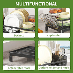 Black Single Layer Dish Rack, Drainer Rack,  Dish Drying Rack，Steel Plate and Bowl Organizer, 50 x 25 x 20 cm