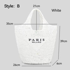Women's Fashion Large Capacity Handmade Straw Knitting Tote Bag Summer Travel Beach Shoulder Bags Casual Simple Portable Handbag